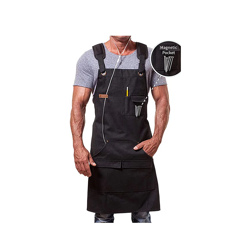 Coffee shop restaurant apron leather denim apron men and women leather strap customized cooking apron