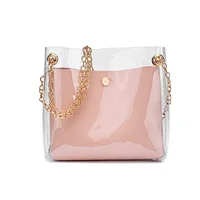 2021 Style  Fashion  College Wear Printed Transparent Bag For Women Clear PVC Jelly Tote Summer Beach Bag