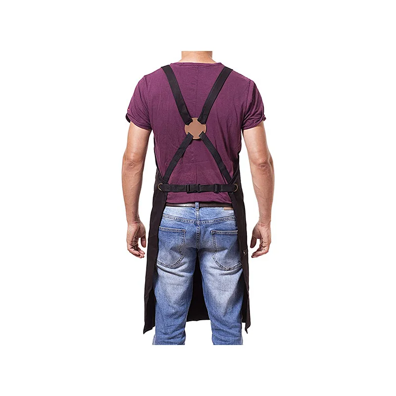 Coffee shop restaurant apron leather denim apron men and women leather strap customized cooking apron