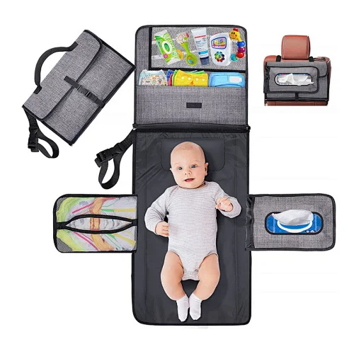6 Pockets Large Diaper Baby Travel Bag Washable Diaper Table Changing Pad