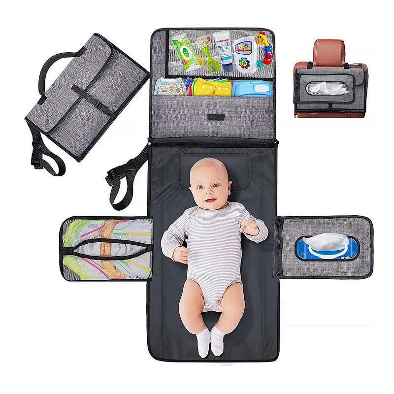 6 Pockets Large Diaper Baby Travel Bag Washable Diaper Table Changing Pad