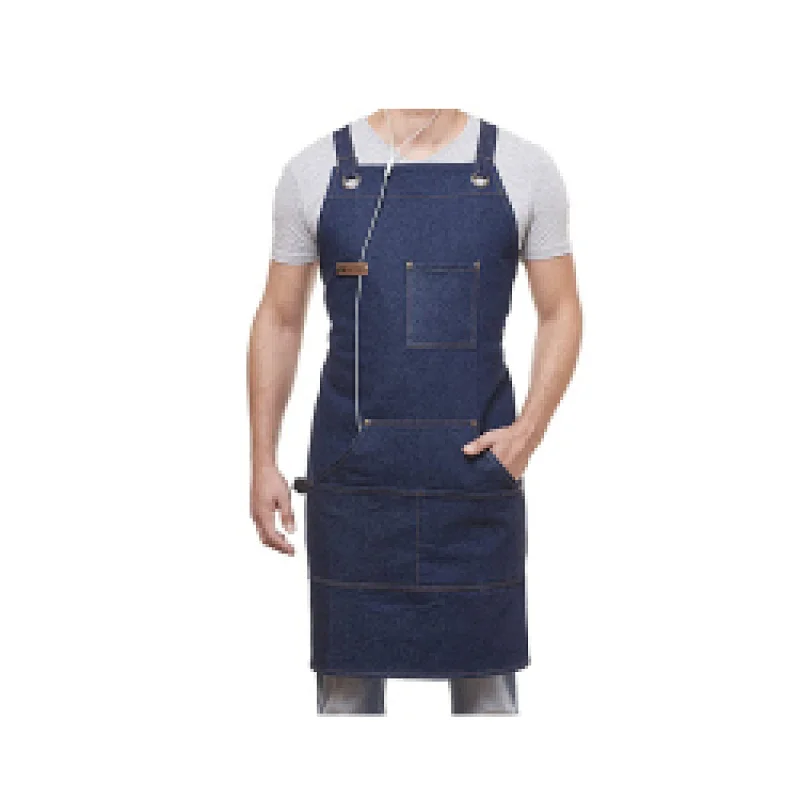Coffee shop restaurant apron leather denim apron men and women leather strap customized cooking apron