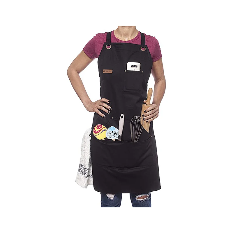 Coffee shop restaurant apron leather denim apron men and women leather strap customized cooking apron