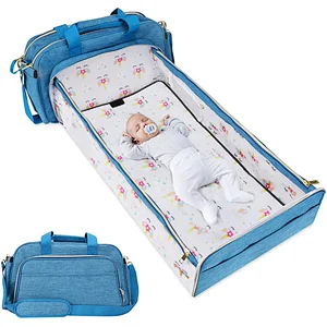 Functional Blue 3-in-1 Convertible Foldable Bassinet As Baby diaper bag baby with bed