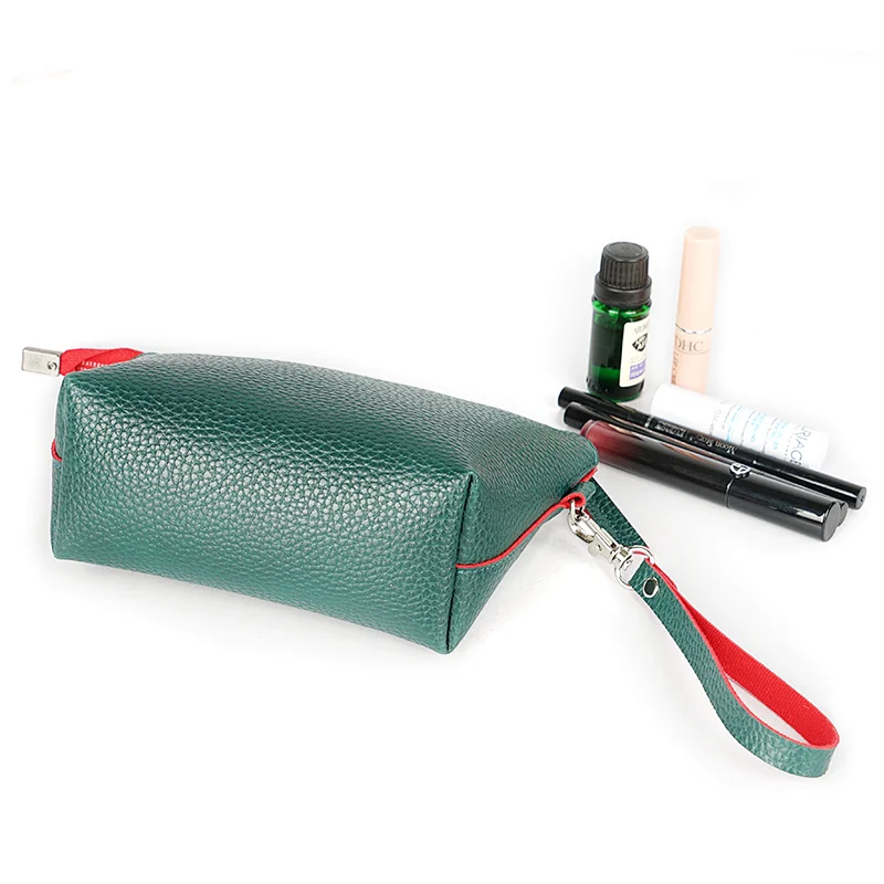 Custom waterproof organizer green pink pu travel makeup bag cosmetic bag
