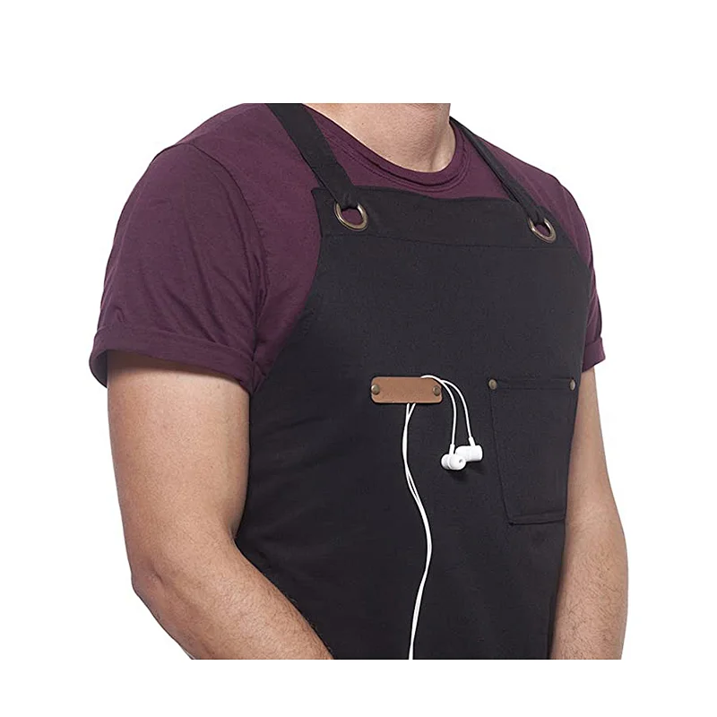 Coffee shop restaurant apron leather denim apron men and women leather strap customized cooking apron