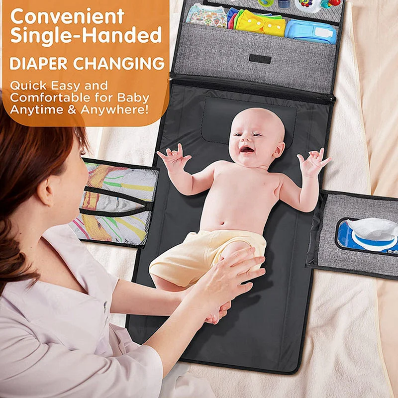 6 Pockets Large Diaper Baby Travel Bag Washable Diaper Table Changing Pad