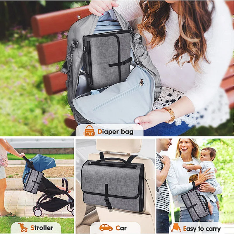 6 Pockets Large Diaper Baby Travel Bag Washable Diaper Table Changing Pad