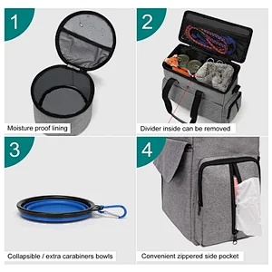 Dog Cat Travel Bag Set Multi-Function Pockets Pet Food Packing Carrier Travel Bag