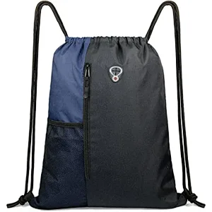 Drawstring Backpack Sports Gym Bag for Women Men Children Large Size with Zipper and Water Bottle Mesh Pockets