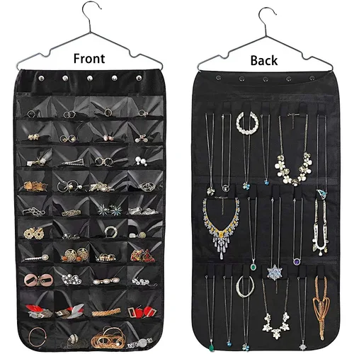 Hanging Jewelry Organizer with Double Sided 40 Pockets and 20 Magic Tape Hook
