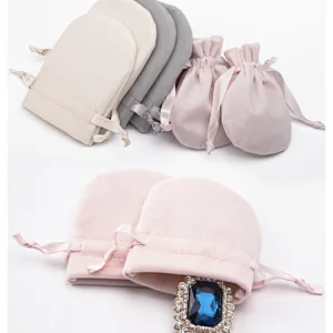 Beige Drawstring Velvet Bag Bracelet Necklace Organizer Jewelry Velvet Bag
