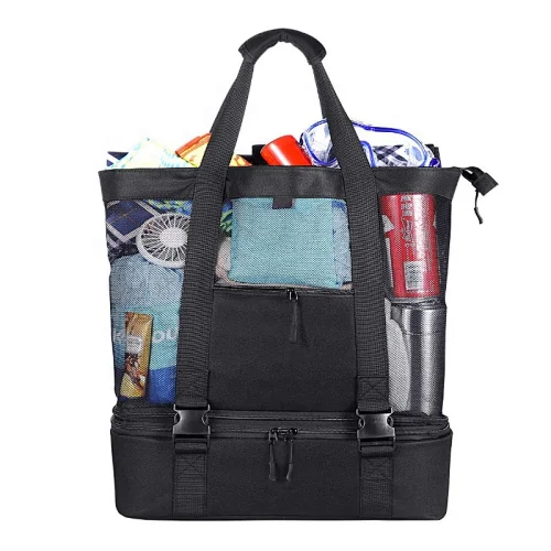 Mesh Beach Cooler Detachable Pockets Grocery Picnic Travel Pool 35L Big Tennis Beach Bag