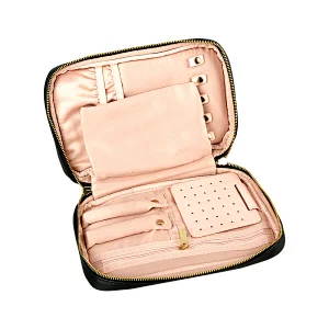 YCW  PU Leather Travel Jewelry Organizer Roll Foldable Jewelry Storage Case Bag Eco friendly Black