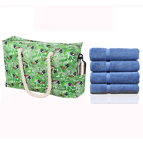 Holiday Towel Bag Cotton Rope Waterproof Tote Bag Beach Macrame Custom Prints RPET Beach Bag