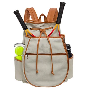Fashion cotton canvas Racquet Holder Bag Tennis Racket Backpack with drawstring