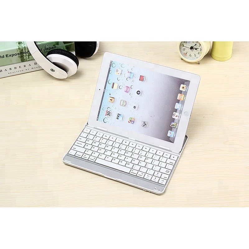 Aluminum Wireless Blue tooth Keyboard case cover stand for iPad 2 3 4 iPhone