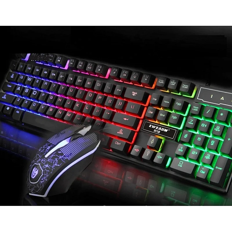 Wired 104Keys Backlit Multimedia Ergonomic Gaming Keyboard and Mouse Spanish keyboard RGB
