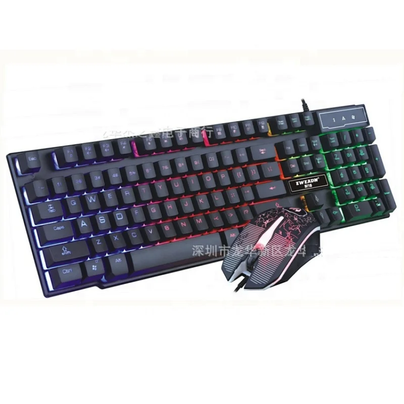 Wired 104Keys Backlit Multimedia Ergonomic Gaming Keyboard and Mouse Spanish keyboard RGB