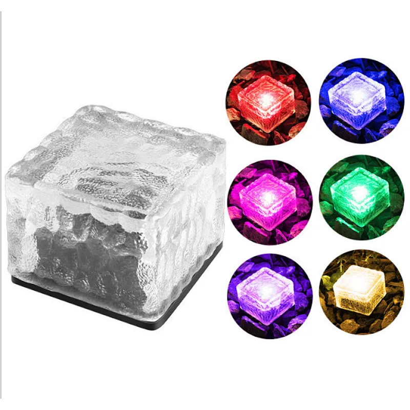 Colorful RGB glass LED square brick waterproof IP68 solar light