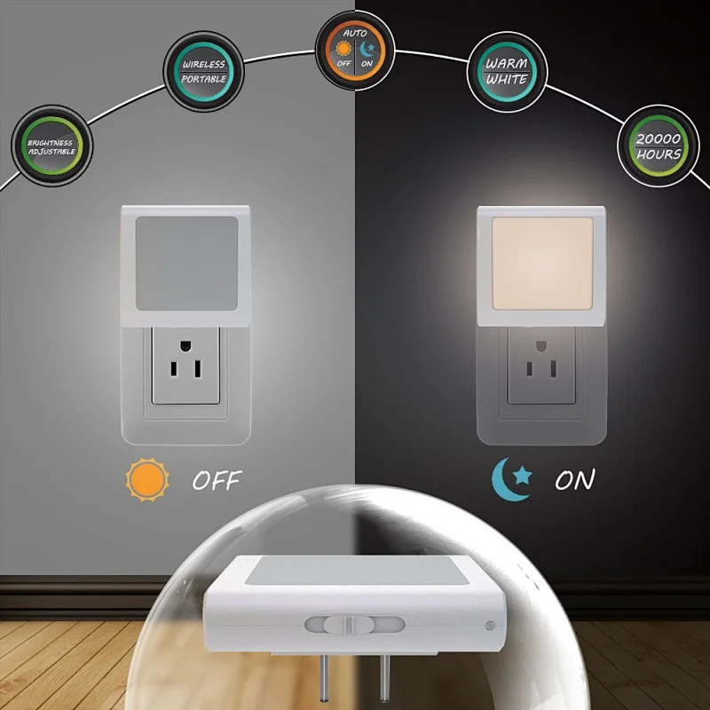 Wall plate motion sensor light switch plug in LED smart night light