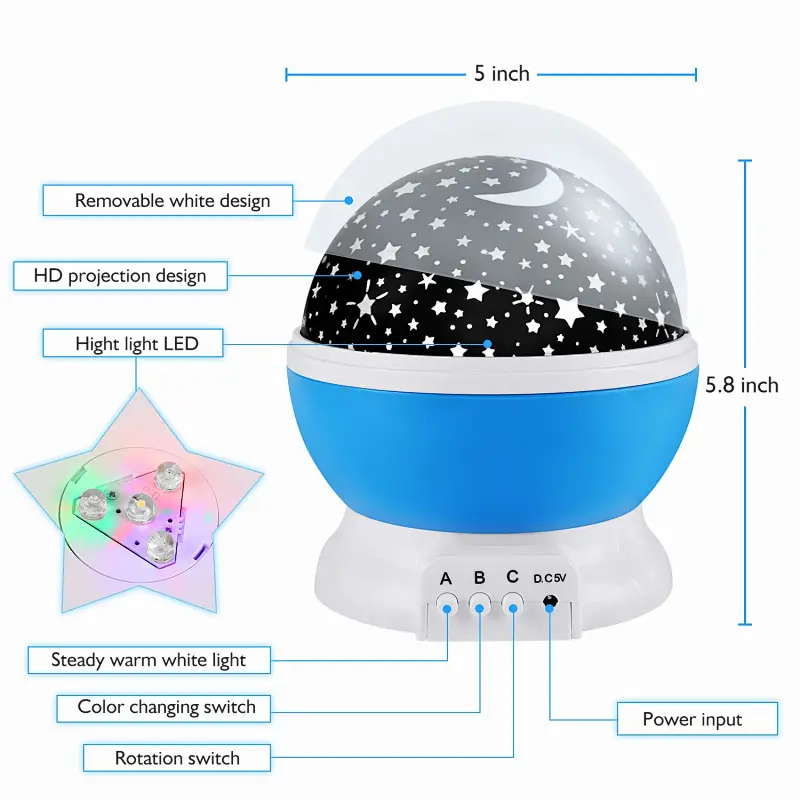 4 LED 8 colors star projector night light