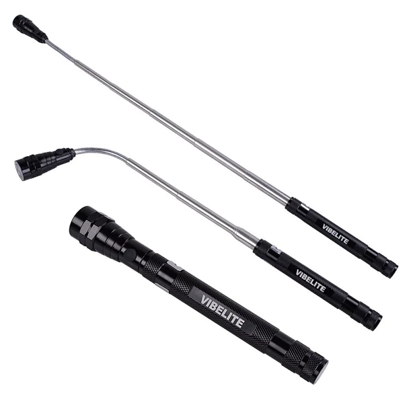 3 LED aluminium alloy magnetic pickup flexible telescoping tool flashlight with hook