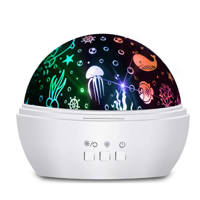 Starry light projector lamp 360 degree roating 8 color mode USD cable for baby night lights