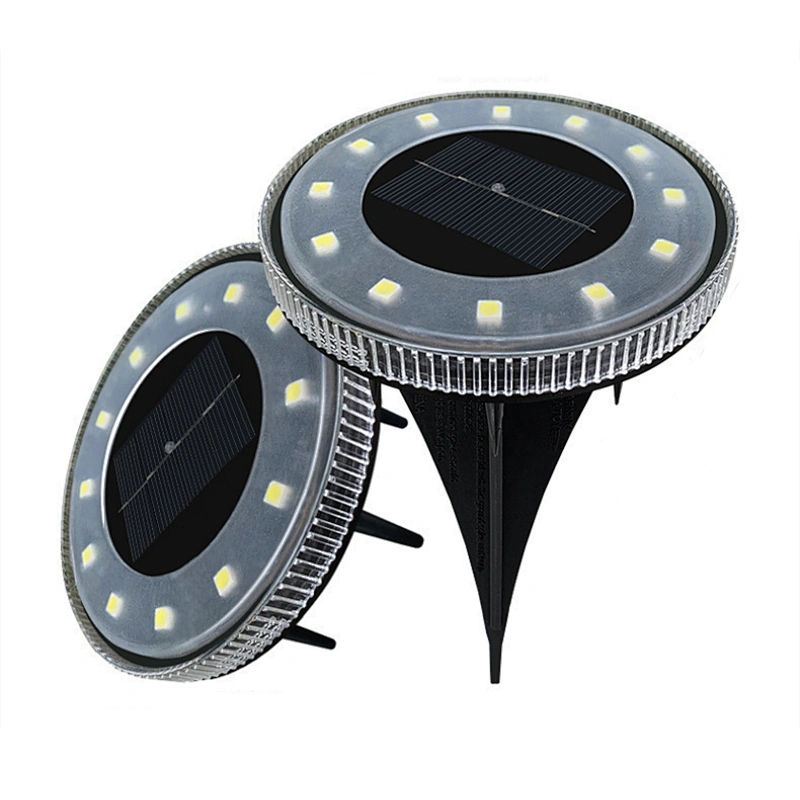 12 LED disk outdoor powered ground plug garden lights mini solar patio light