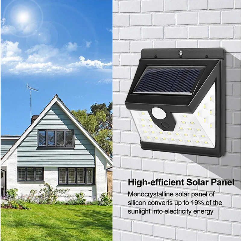 Street light lamp 40 LED waterproof IP65 motion sensor solar outdoor wall lights