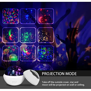 Starry light projector lamp 360 degree roating 8 color mode USD cable for baby night lights