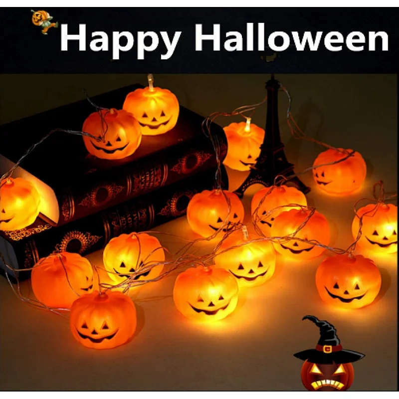 Halloween 3D pumpkin LED light outdoor battery operated 1.5 meters 10 LED string lights
