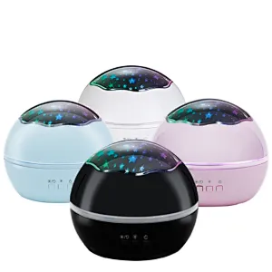 Starry light projector lamp 360 degree roating 8 color mode USD cable for baby night lights
