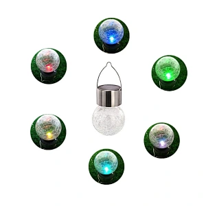 Christmas decorative outdoor RGB bulb glass crackle solar light