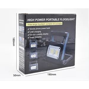 Portable outdoor usb rechargeable cob led work light waterproof foldable solar charging work light for camping
