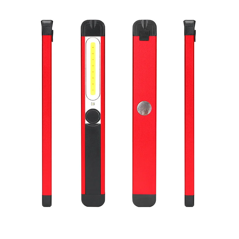 USB rechargeable red warning emergency led hand torch magnetic inspection lamp ultra slim cob work light