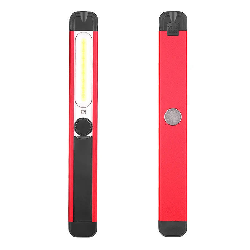 USB rechargeable red warning emergency led hand torch magnetic inspection lamp ultra slim cob work light