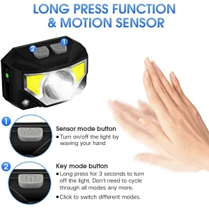 Adjustable 5-mode LED USB rechargeable waterproof infrared motion sensor headlamp