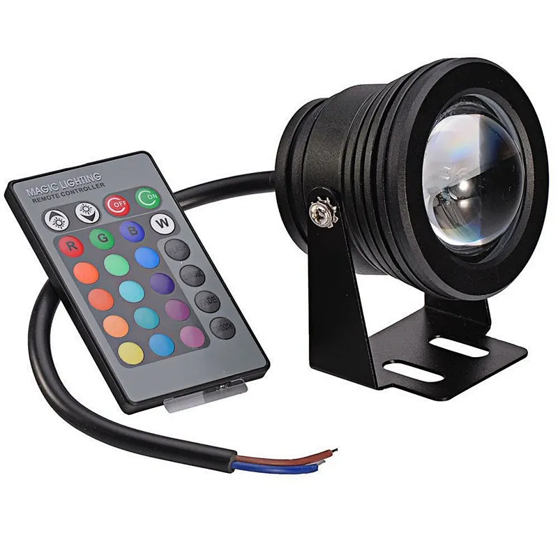 Spotlight 12V 10W RGBW flood light with remote IP68 waterproof dimmable colored led work light