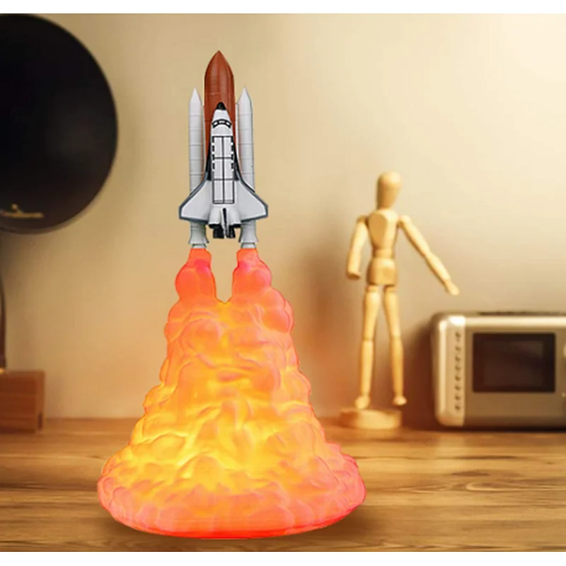 Creative 3D print rocket lamp space lamp night light moon lamp materials with USB rechargeable