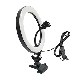 2900K-5600K dimmable video conference lighting kit with clip round led work light for remote working