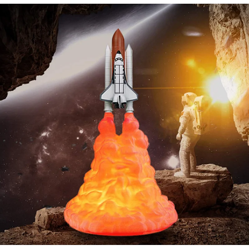 Creative 3D print rocket lamp space lamp night light moon lamp materials with USB rechargeable
