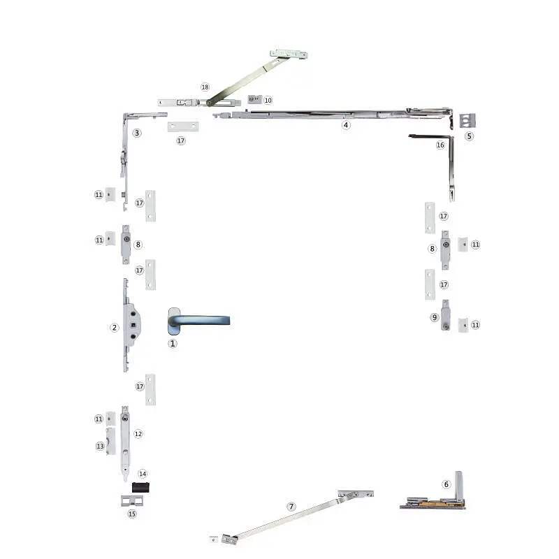 NKND-032 Concealed Hinge Tilt and turn Window Hardware with Spindle Handle