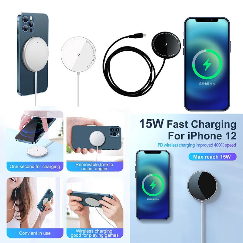 Latest Design Factory Wholesale Wireless Charger PD 15W Magnetic Wireless Charger for Iphone 12 Wireless Charger Charging AC