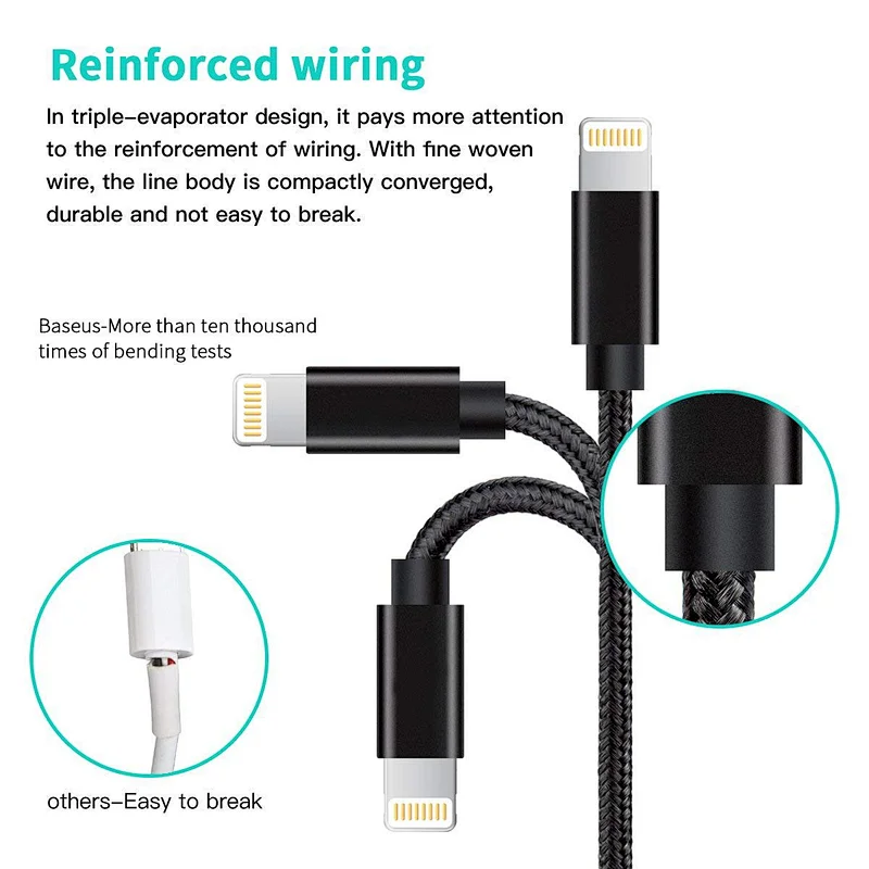 Nylon baseus 3 in 1 charging cable for iPhone, Samsung