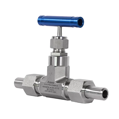 Valvola a spillo / Fino a 689 bar (10.000 psi)/Raccordi per tubi metrici e frazionari, filettature NPT, filettature ISO/BSP, estremità a saldare/Dimensioni: da 1/8 a 11/4 pollici, da 3 a 28 mm/Manuale/Intercettazione /Serie FN