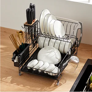 2 Tier Dish Rack with Drainboard and Utensil Holder Large Capacity for Kitchen Countertop