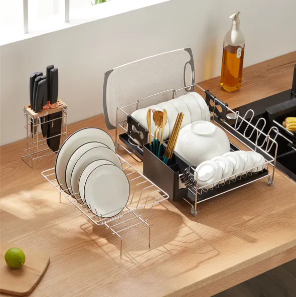 2 tier dish rack with draining tray