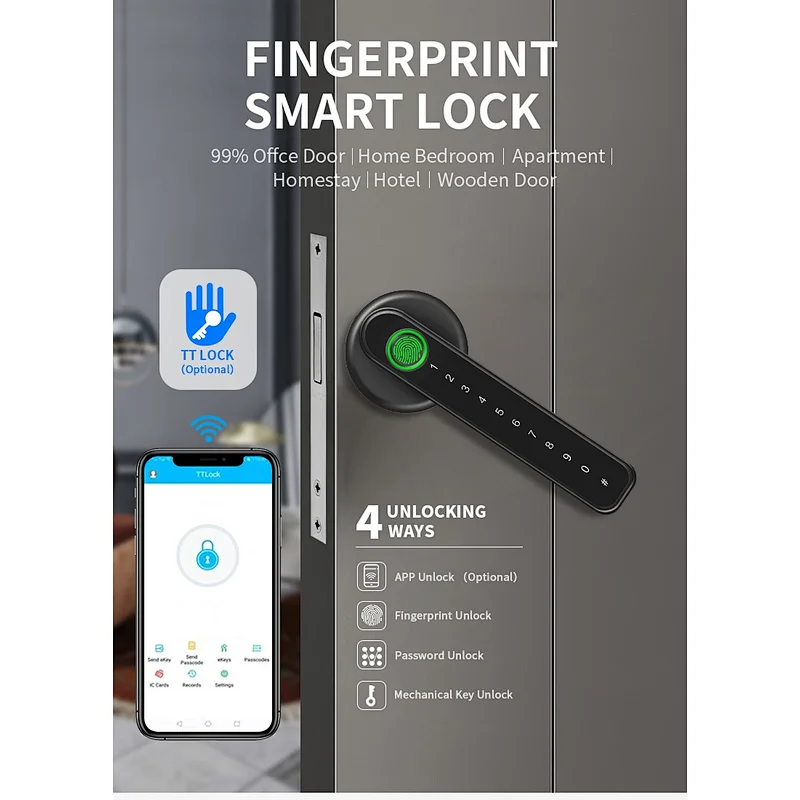 TTlock APP Anti-Theft Biometric Fingerprint Digital Lock Smart RFID Handle door lock