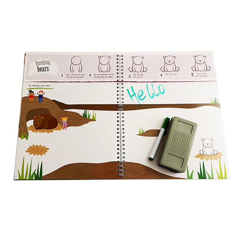 OEM Children Board Page Book Printing And Wipe Clean Activity Book With Pen